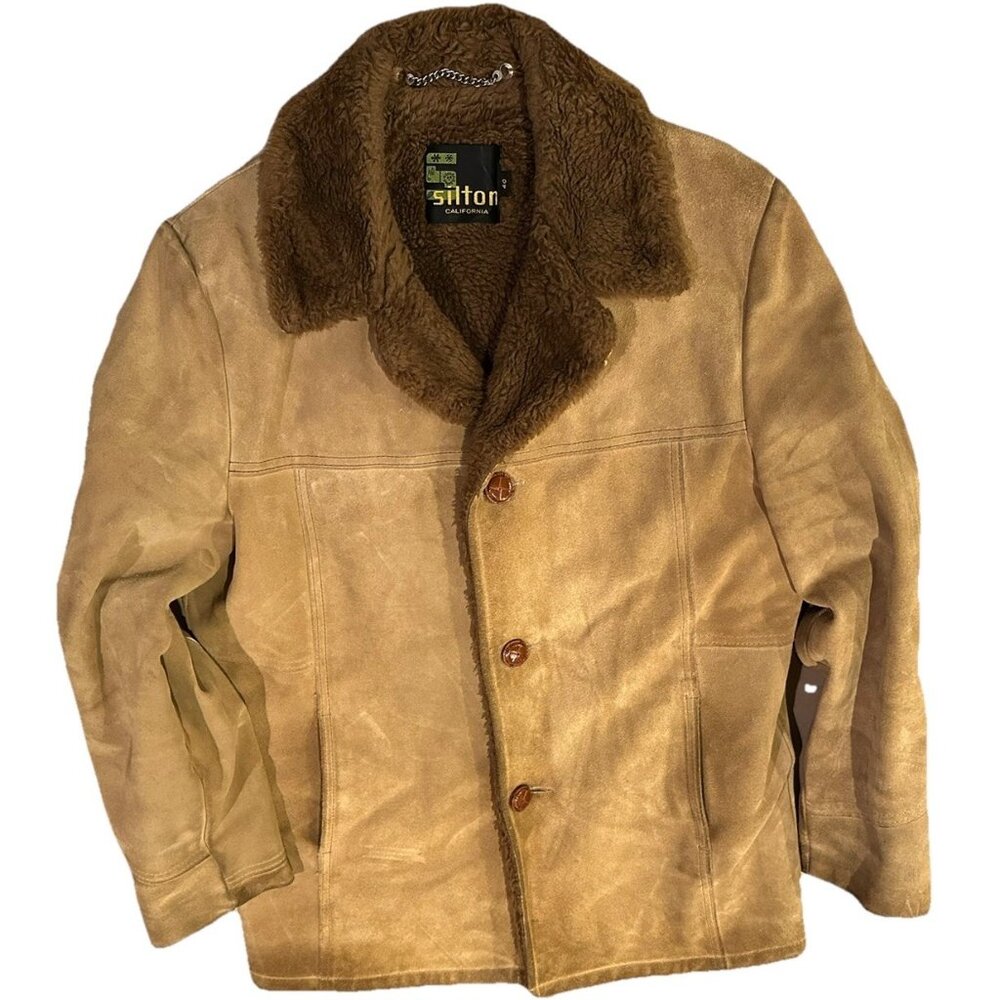 Silton California Coat Vintage 70's Suede Leather Shearling Western Men's 40
